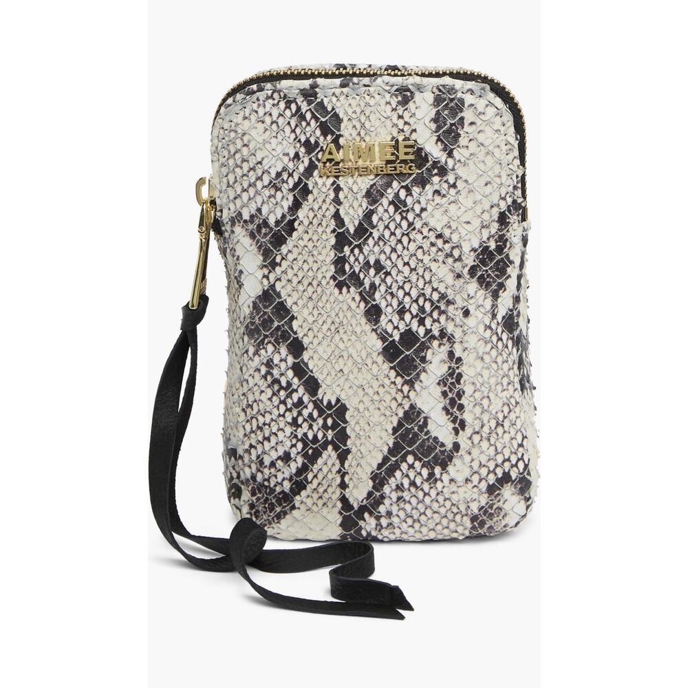 Aimee Kestenberg Gray/Bone/Black Genuine Leather Capri Crossbody Bag  6.5" x 4"